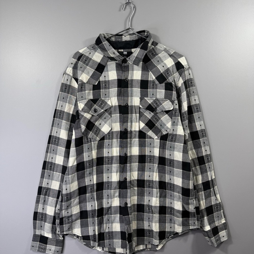 Frye Shirt Mens Large Gray Plaid Flannel Long Sleeve Button Up Casual Pockets